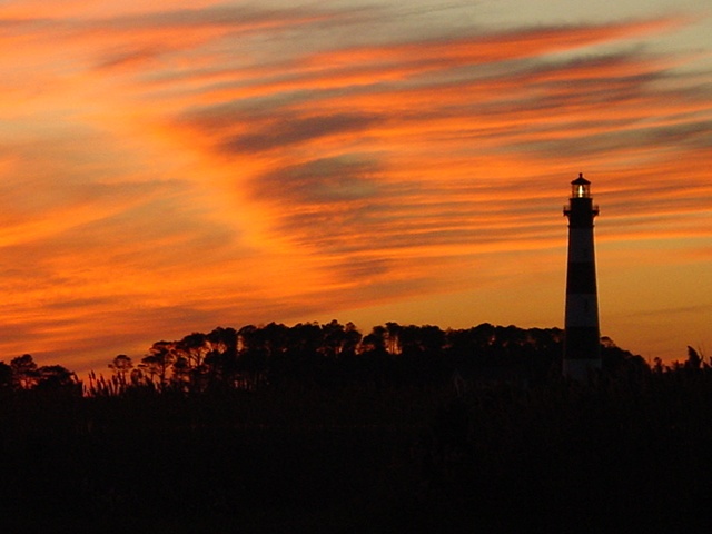 Bodie Island Lighthouse. I think the sunset looks like an American Flag.