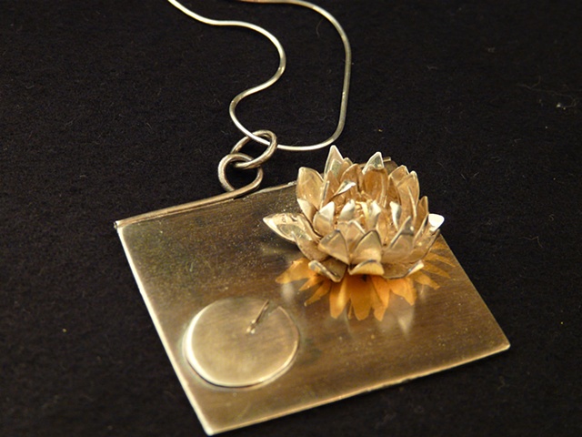 Lilly Pad - Sterling Silver with Patina and 23.5K Gold