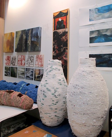 Nice snapshot of different artworks in the studio