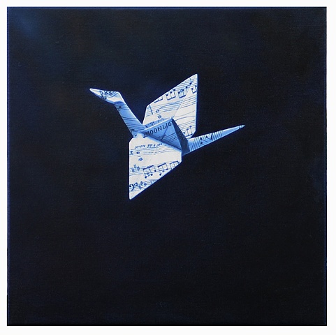 origami bird, crane, painting