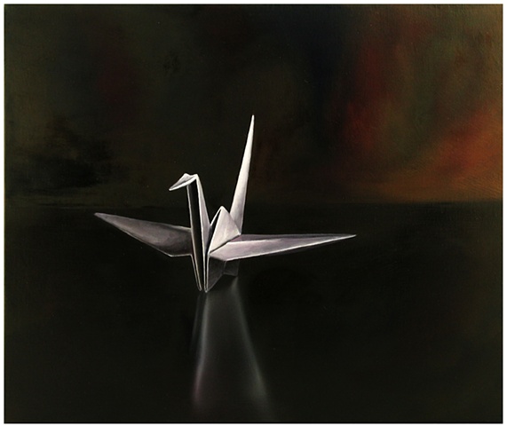 origami crane, origami bird, painting