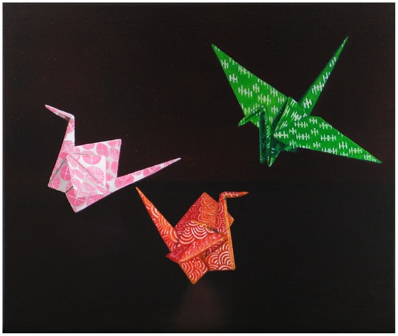 origami crane, origami bird, painting