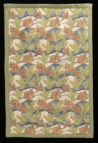 Rabbits, Moons, Greens: Whole Cloth Silk Quilt 