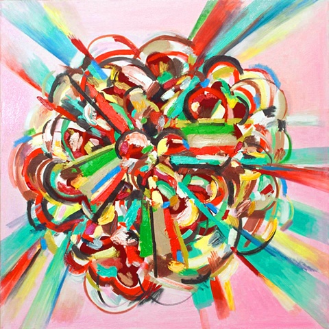 abstract painting, explosion, geometric, action painting, pink