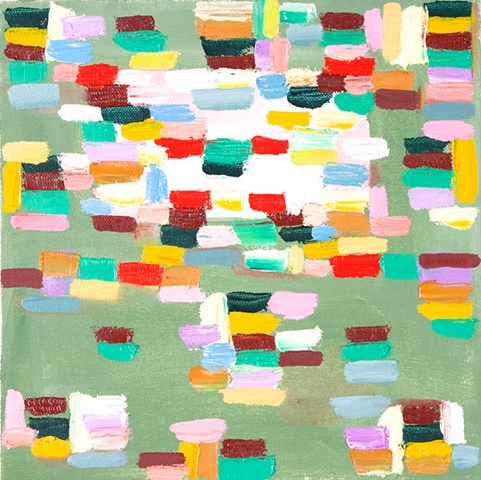 abstract painting, stripes, geometric, bricks, green