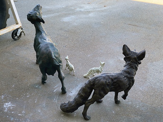 Finished bronzes with models (Fox and Goat)