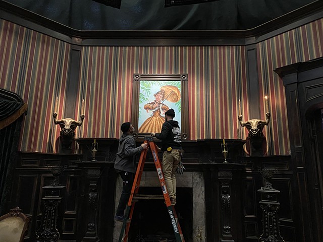 Roxana Halls' Stretching Room Paintings - prints on the set of Haunted Mansion