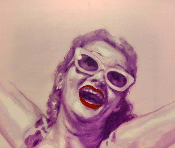 LAUGHING HEAD / QUINACRIDONE RED - MIXED MEDIA ON ALUMINIUM