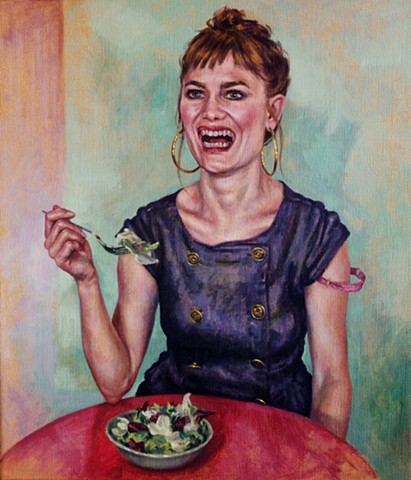 Laughing While Eating Salad