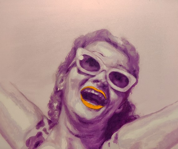 LAUGHING HEAD / YELLOW LAKE DEEP - MIXED MEDIA ON ALUMINIUM