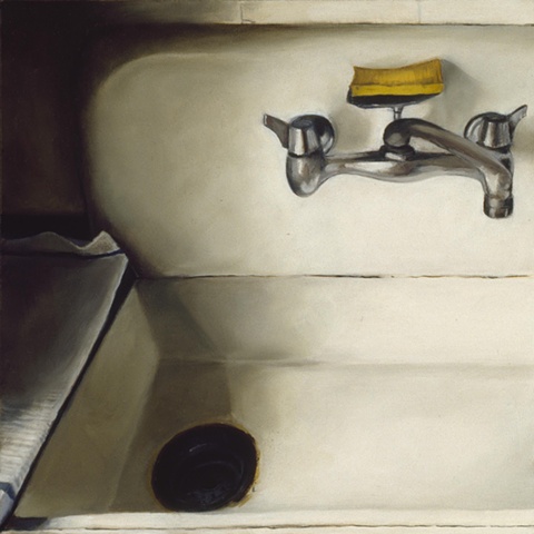 old sink, original oil painting, portrait, drain and a sponge