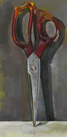 oil painting, still life, scissors