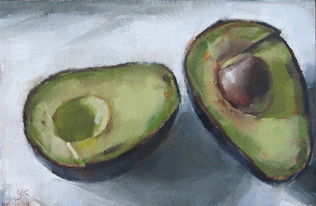 still life, oil painting, avocado