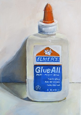 oil painting, still life, Elmers Glue bottle