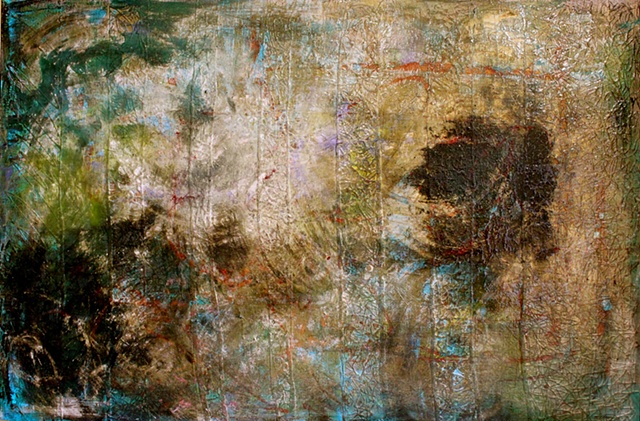 large abstract landscape in mixed media, with epoxy resin drizzle 