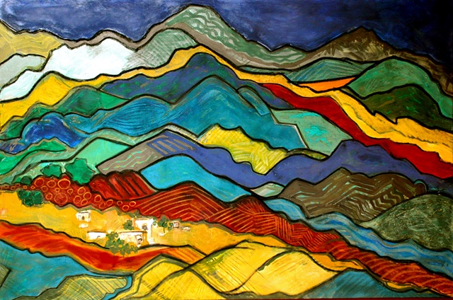 Large colorful landscape of the Mexican mountains and countryside.