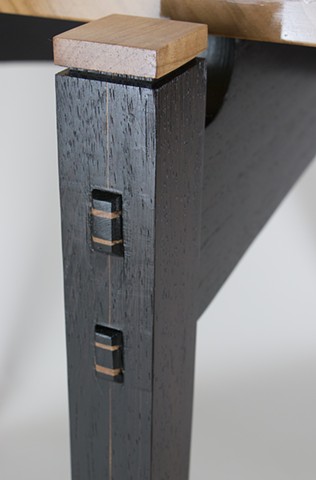 Detail of Through Wedged Tenons and Cherry Accent Line