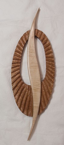 abstract wood sculpture, wall art,  curly maple, cherry hardwood