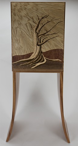 marquetry, bristlecone pine, bent tapered laminations, sapele