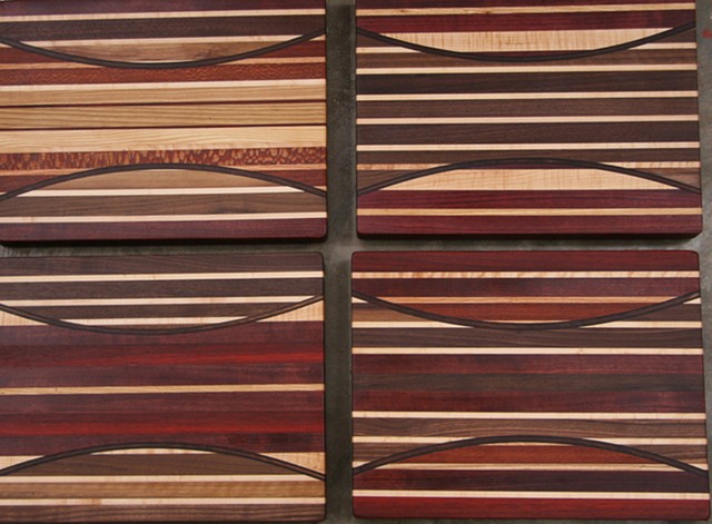 cutting boards, many species of wood, full thickness laminated inlay