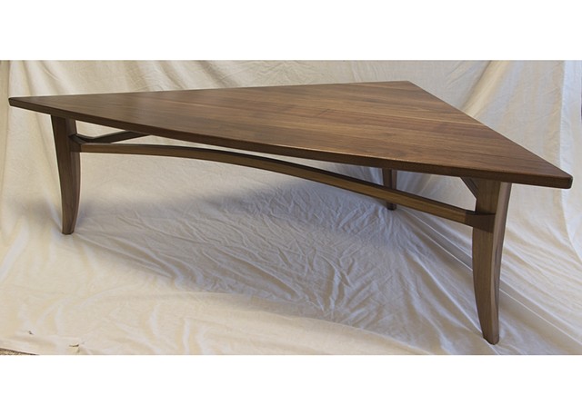 triangular walnut coffee table