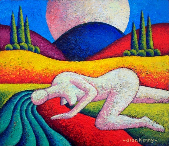 A White Nude in a landscape with river