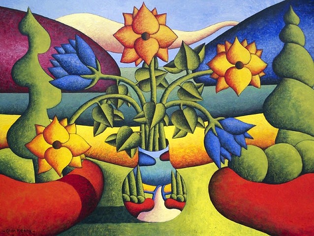 Soft vase with flowers in landscape  by Alan Kenny (available)