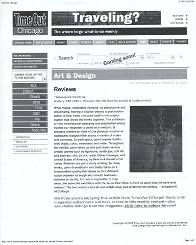 Time Out, Chicago Review
on "Interested Painting" exhibition
2006

