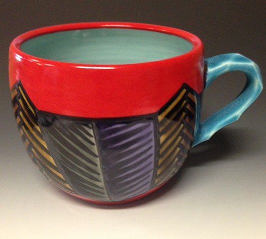 Cup, Cone 5 porcelain, underglazes, glazes