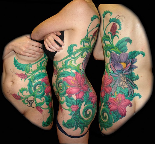 Salisbury Maryland tattoos crucial tattoo studio tattoo flowers vines woman fairy body farie girl color tattoos faerie