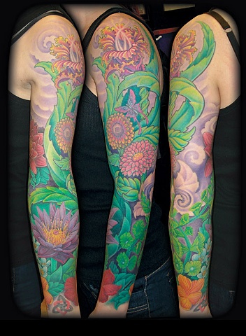 Salisbury Maryland tattoos crucial tattoo studio Tattoo sleeve flower vines flowers color tattoos 