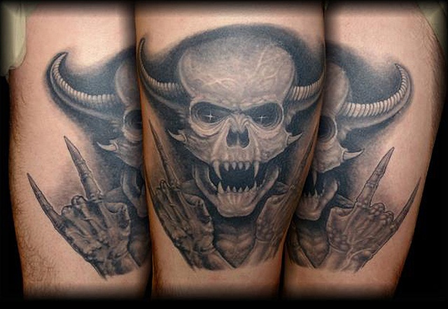Salisbury Maryland tattoos crucial tattoo studio tattoo evil demon skull horns dark tattoo