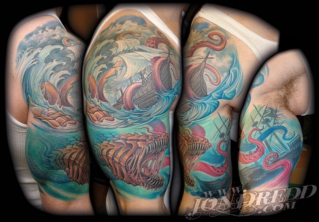 crucial tattoo studio best tattoos salisbury maryland tattoos jonathan kellogg jon dredd delaware ocean city kraken sea monster sinking ship