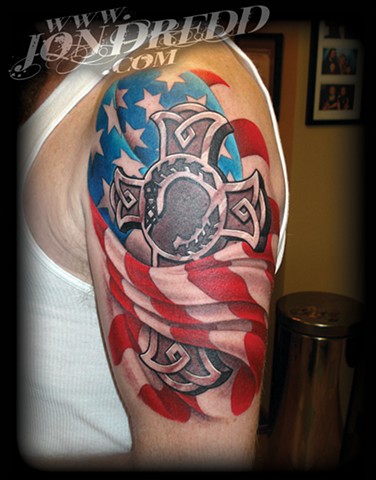 pow mia cross flag crucial tattoo studio salisbury maryland delaware jon dredd kellogg tattoos