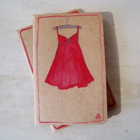Small pocket sized Moleskine Cahier Journal, by Brighton artist, Linda Boucher. This hand altered journal features a red dress illustration, and is a great Christmas gift. Linda Boucher has been working from her studio in Brighton Seafront Artists Quarter