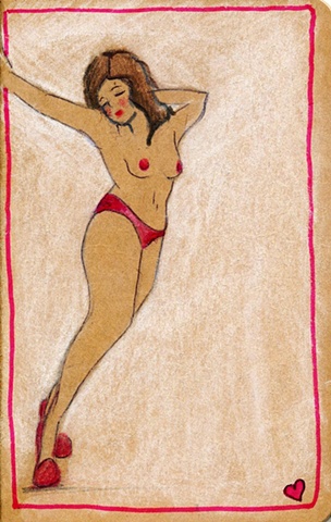Your private thoughts can be kept in this special Moleskine Cahier journal. Curvaceous nude in red panties illlustrated for Stocking Tops by Linda Boucher.