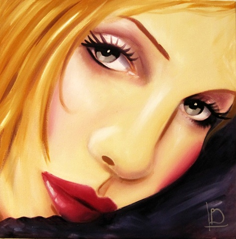 Original oil painting of a gorgeous and seductive woman, by Brighton artist Linda Boucher.