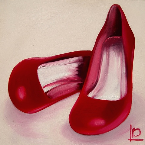 This original oil painting of shoes is a symphony of pink! From a bold hot pink to the merest whisper, perfect for a boudoir or dressing room.