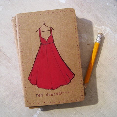 A Red Dress on a little Moleskine Notebook, perfect for your Addresses. hand illustrated journal by Linda Boucher.