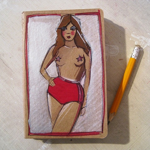 Stars in your eyes, and on our boobs! This hand illustrated moleskine notebook features a burlesque pinup drawn by Linda Boucher of Brighton.