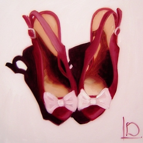 Painting from her Brighton studio, Linda Boucher produces contemporary art using traditional oil painting techniques for maximum effect. These gorgeous slingback shoes, are a perfect example of her feminine portfolio.