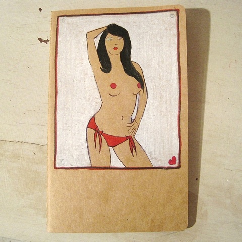 Original and functional, this Moleskine notebook is a work of art, and makes a great gift. British artist, Linda Boucher, created this curvy nude, wearing red ribbon tied panties. Working from her Brighton seafront studio, Linda's work is highly desirable