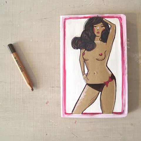Moleskine Notebook personalized with an original illustration of a raven haired pinup, by Linda Boucher