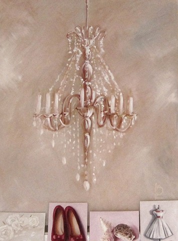 Huge oil painting of a gilded chandelier by Linda Boucher. Perfect for a Brighton Regency home.