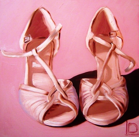 A beautiful gift for a modern bride. A bespoke painting of the bridal shoes, a wonderful reminder of the happiest day of her life. Original Oil on canvas by Linda Boucher