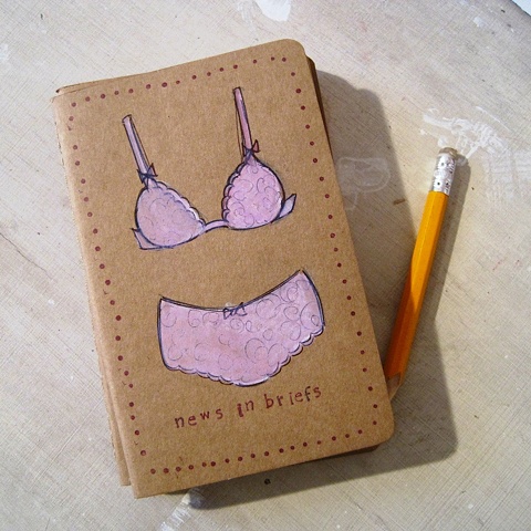 Pale pink lingerie on a little Moleskine pocket sized notebook by Brighton Artist Linda Boucher.