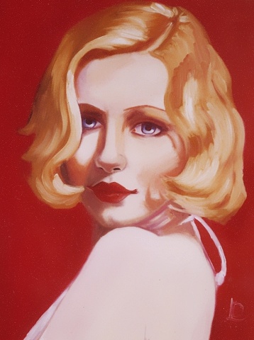 gorgeous blonde bomb shell pinup reminiscent of Marilyn Monroe, this original oil portrait on canvas, was painted by Linda Boucher, Brighton Seafront Artist Quarter member.