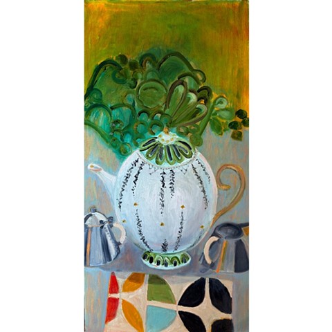 Glass Bowl of Fruit and Teapot