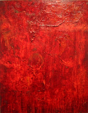 Large red acrylic & mica flake painting