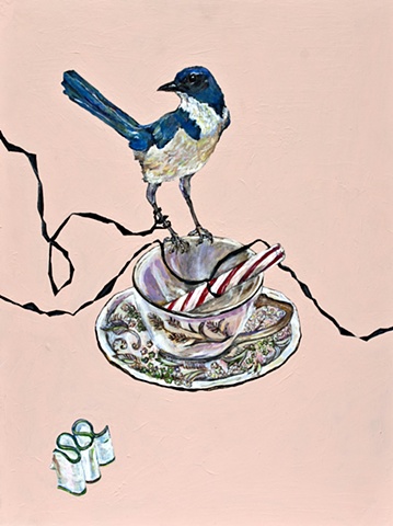 Bird with teacup